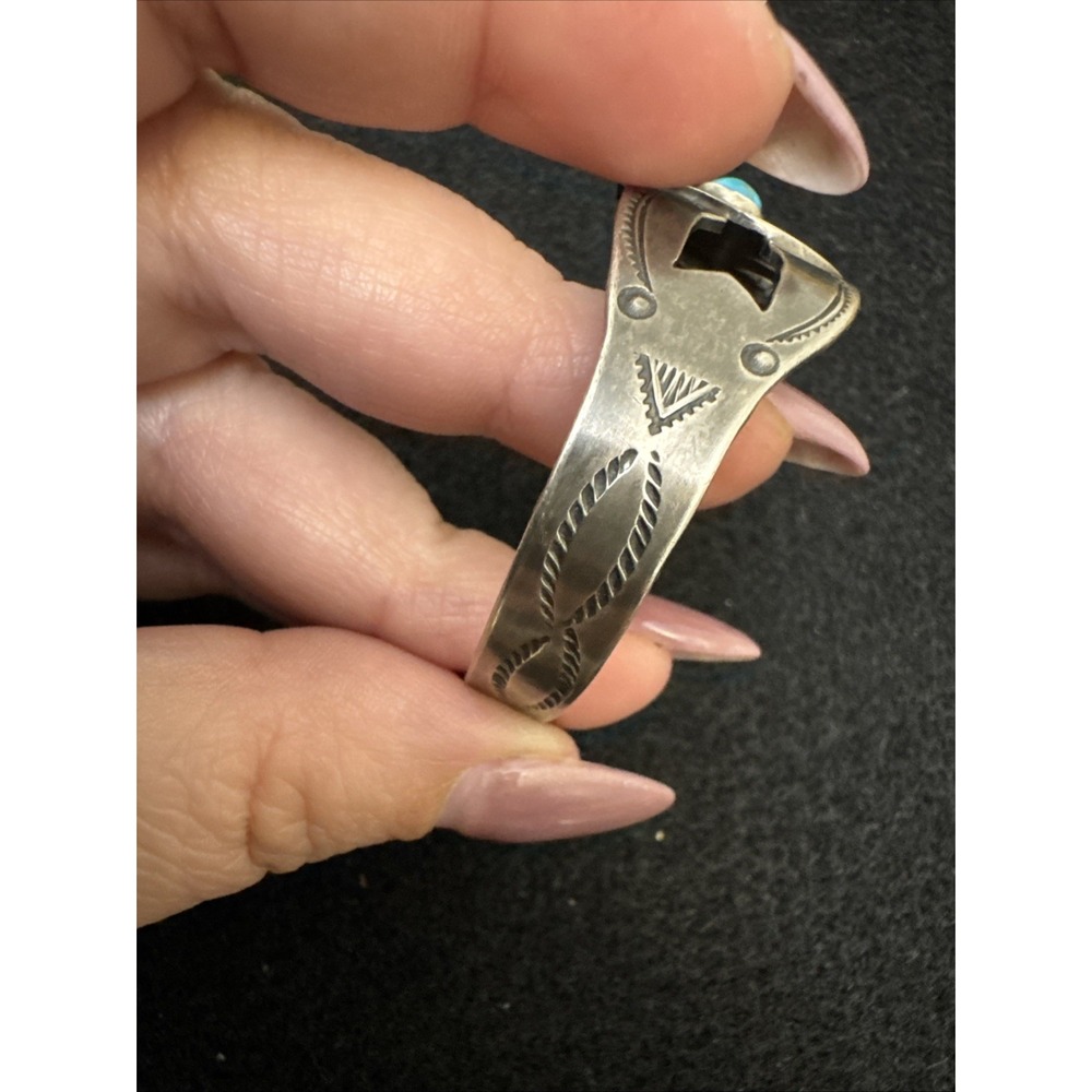 OLD FRED HARVEY era Navajo THUNDERBIRD Turquoise Sterling Bracelet - Picture 4 of 10
